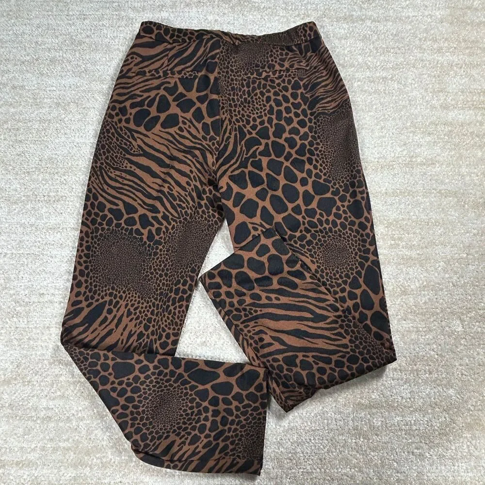 Michael Kors Leggings Womens M Brown Black Animal Print Stretch Pull On Slim